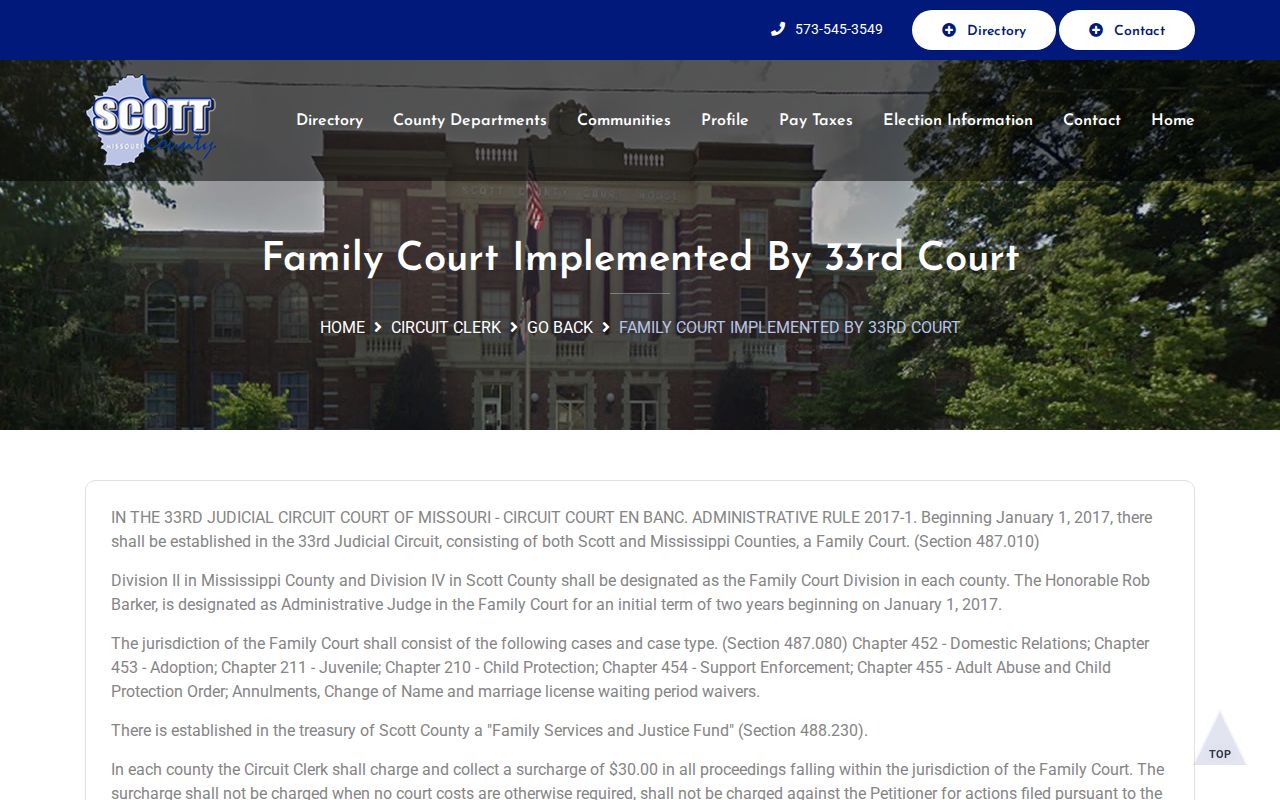 Scott County court calendar 33rd Judicial Circuit family court rule