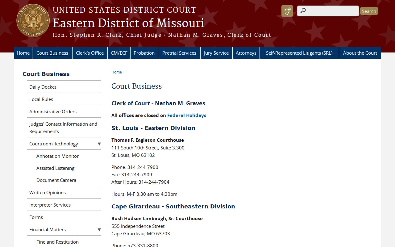 Scott County court docket federal clerk information source